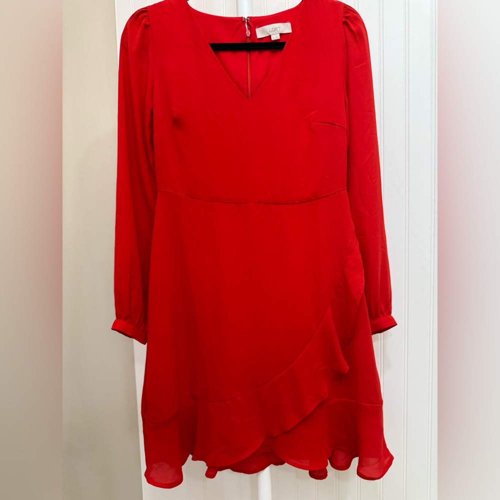 LOFT Vibrant Red Long Sleeve Dress